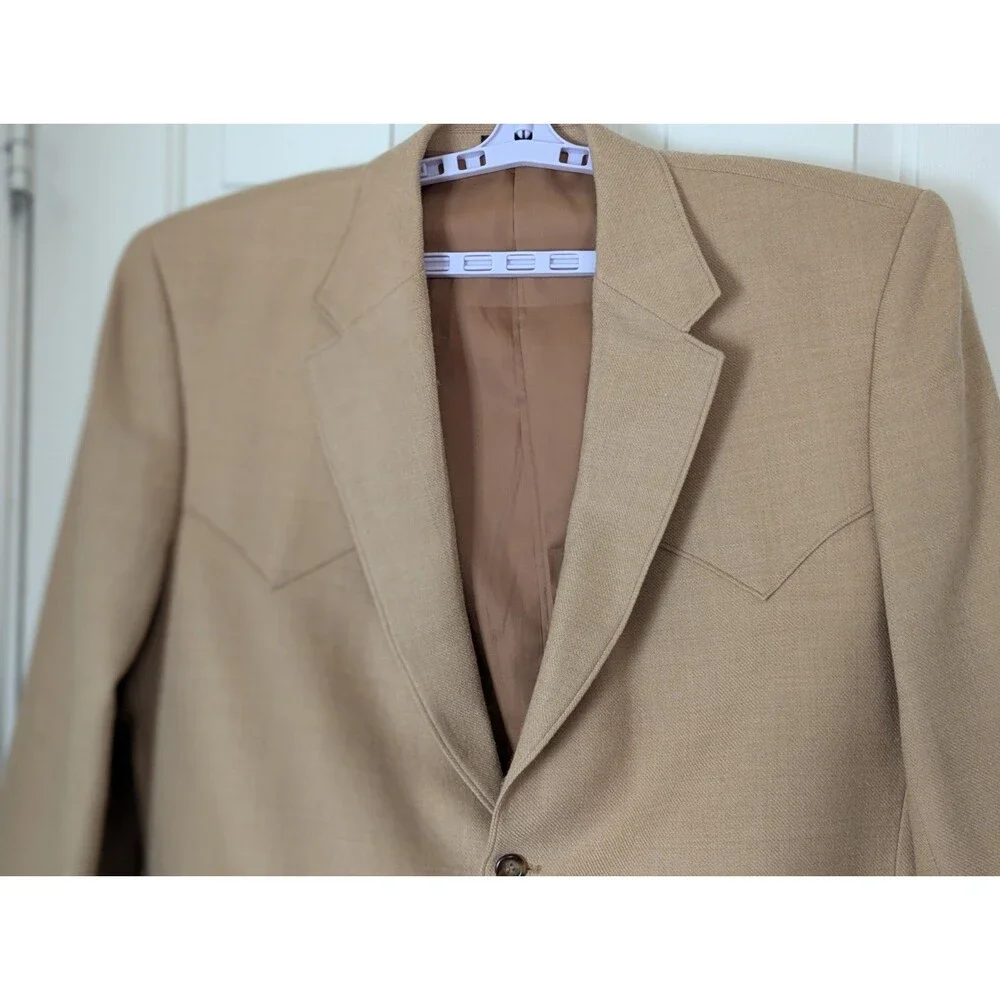 Circle S Western Wool Blazer Jacket 48L Carmel Brown Rodeo Sport Coat Pockets